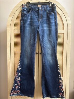 DRIFTWOOD Dark Blue Embroidered Flare Jeans